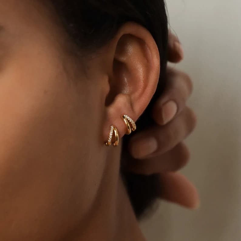Earrings double ring diamond earrings for women fashionable personality high end luxury earrings
