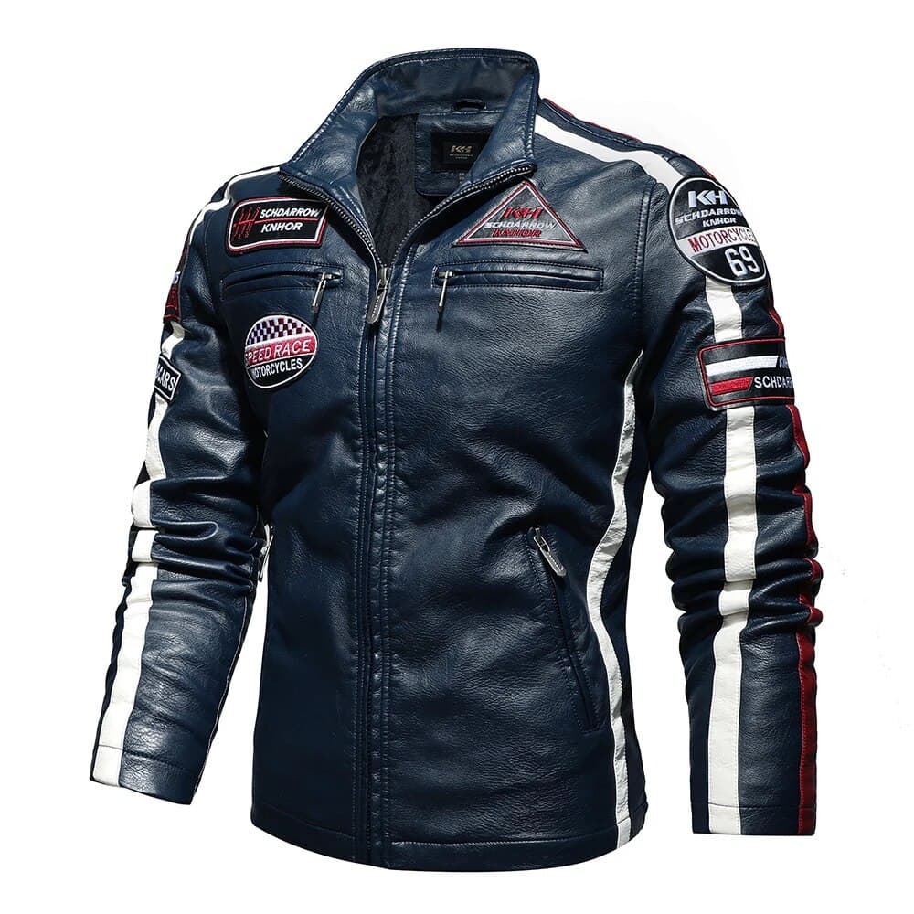 Men's Vintage Motorcycle Jacket Fashion New Biker Leather Jacket Male Embroidery Bomber Coat Winter Fleece Pu Overcoat
