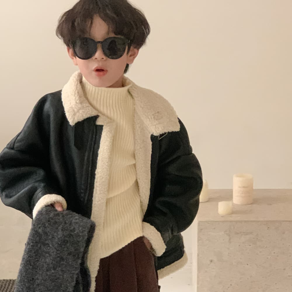 Children's Coat Winter Boy Korean Casual Fur Collar Leather Jacket Children's Extra Zipper Leather Jacket