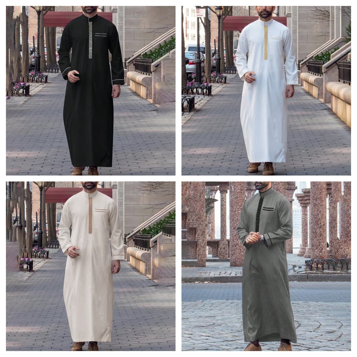 Men's Clothing Muslim Men's Long Sleeved Embroidered Stand Up Collar Style Loose Men's Casual Robe
