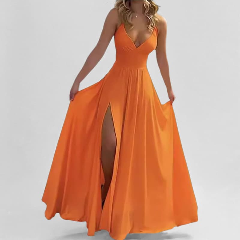 Women's Slim Fit Ruffle Dress Spring 2026 American Style Solid Color Sexy Slit Casual Summer Fashion Dress