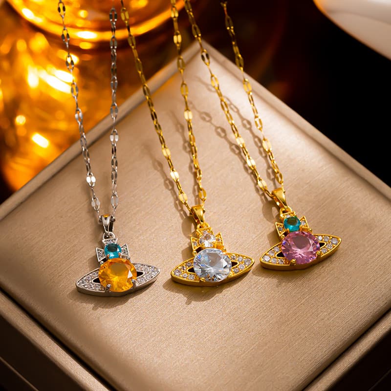 [Titanium Steel] Micro-inlaid Queen Mother Planet Zircon Exquisite Micro-inlaid Necklace Women's Fashion Trend Clavicle Chain Manufacturer