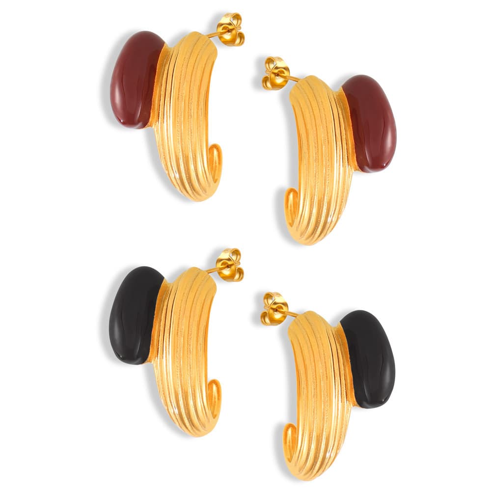 Hepburn Style Retro Personality C-shaped Colorful Drop Glazed Titanium Steel Earrings With Fashionable And Niche Design Sense, Spliced Earrings