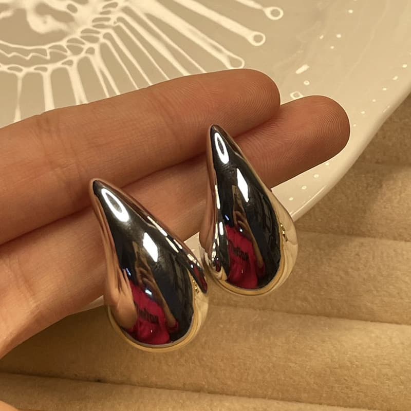 Women's earrings fashion, simple water drop temperament, niche personality, metallic style, high-end design earrings, versatile earrings