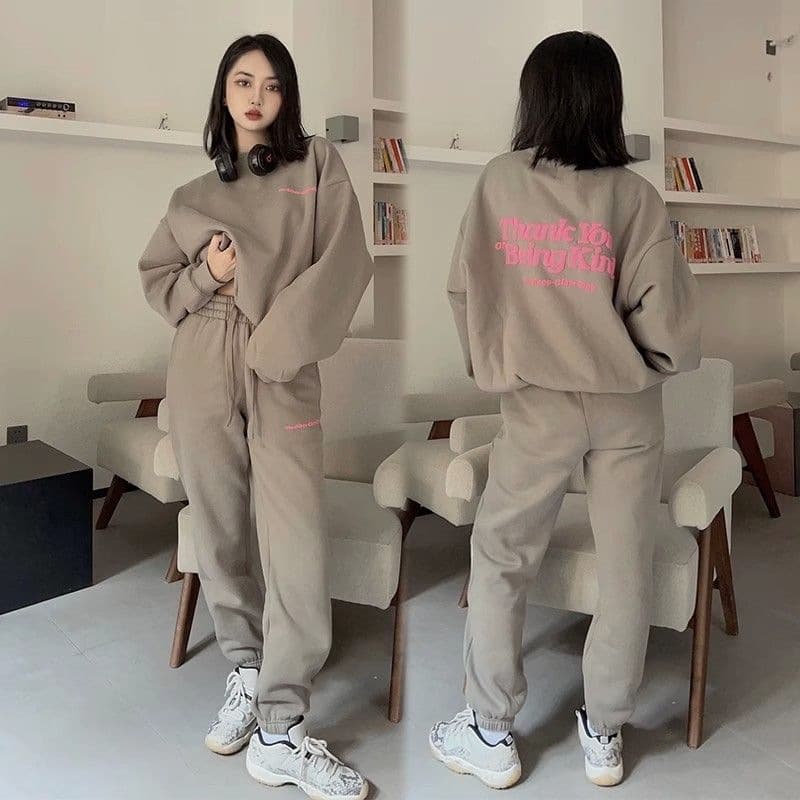 Women's Clothing casual sportswear women's suits spring and autumn students loose sweater wide leg pants two piece suit trendy