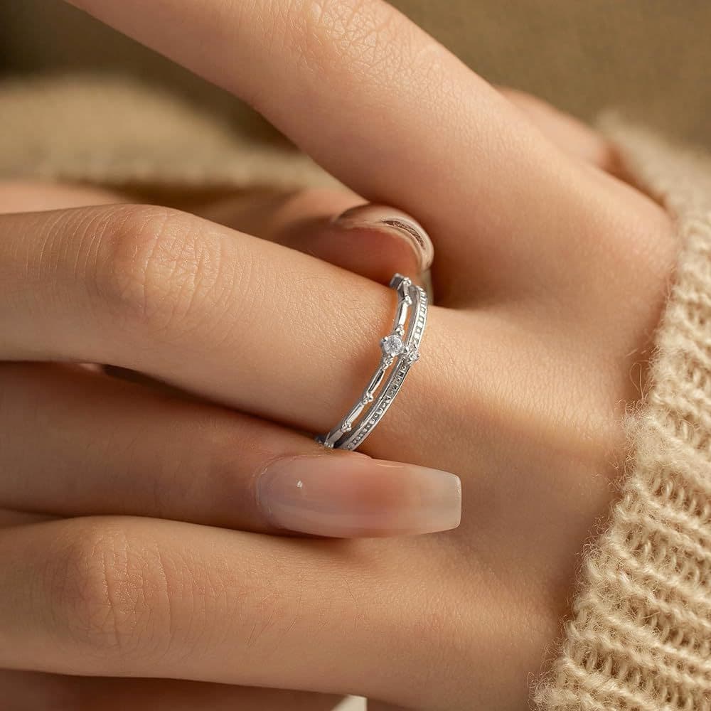 S925 Sterling Silver Ring For Women, High End Personality, Double Layer Niche Design, 14K Gold Plated Diamond Ring