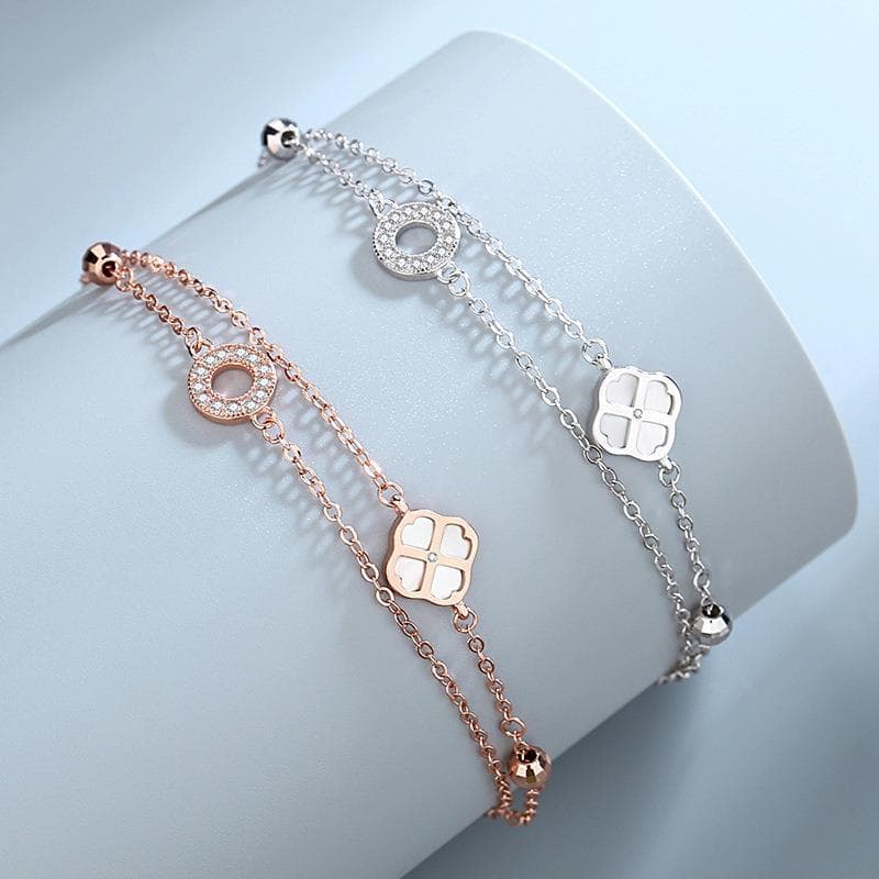 Women's Jewelry Four Leaf Clover Double Layer Bracelet, High End Jewelry, Fashionable And Versatile, Niche Design, Ins Style, Valentine's Day Gift