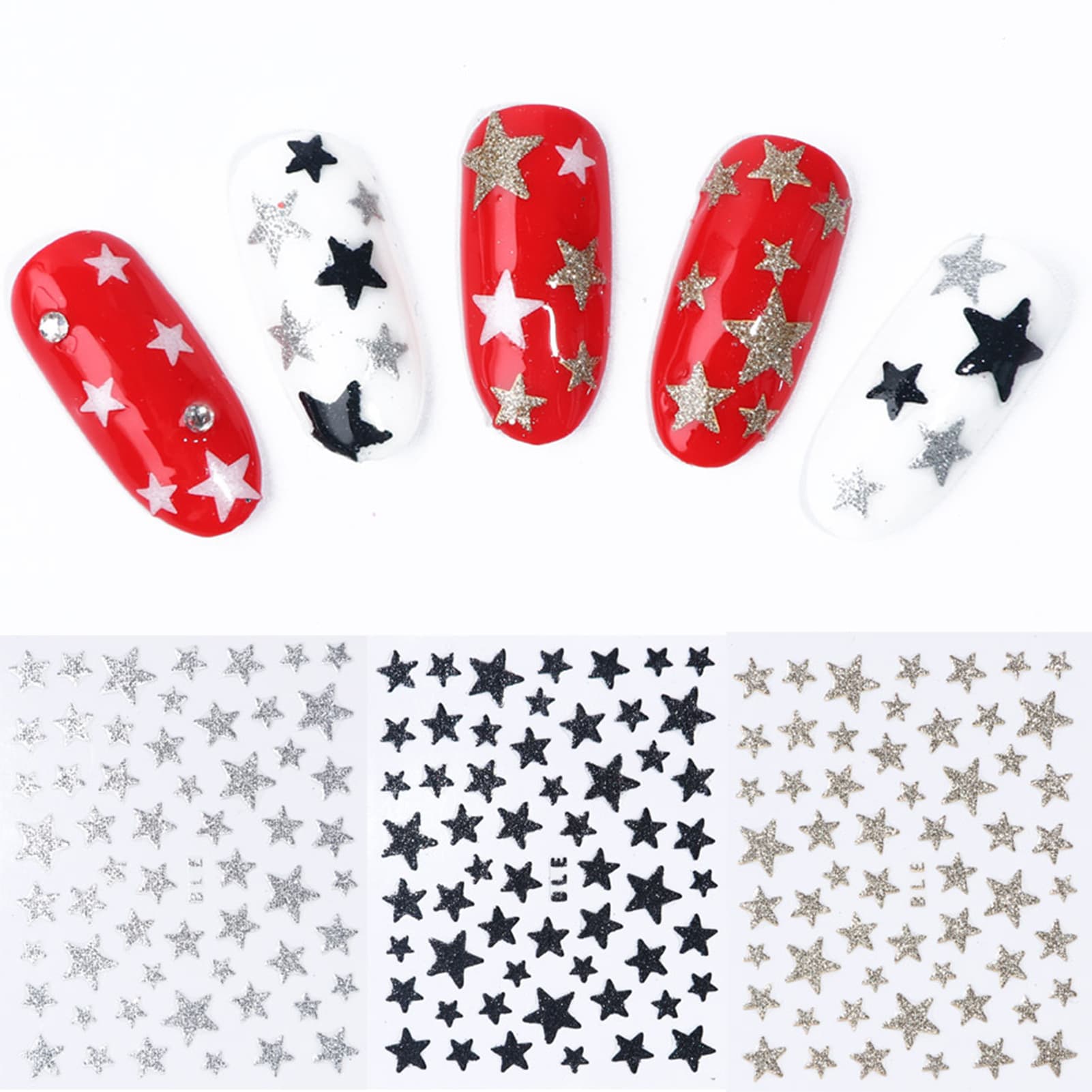 BeautyLife 3D Nail Slider Stars Stickers Glitter Shiny Fingernail Decoration for Women