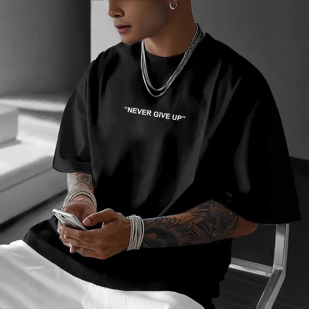 Men's Clothing New Fashion Letter Print Short Sleeved T Shirt Casual Tops