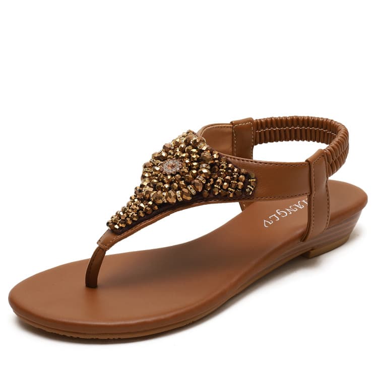 Sandals Women's Wedge Thumb-toe Rhinestone Fairy Style Simple Seaside Vacation Roman Shoes