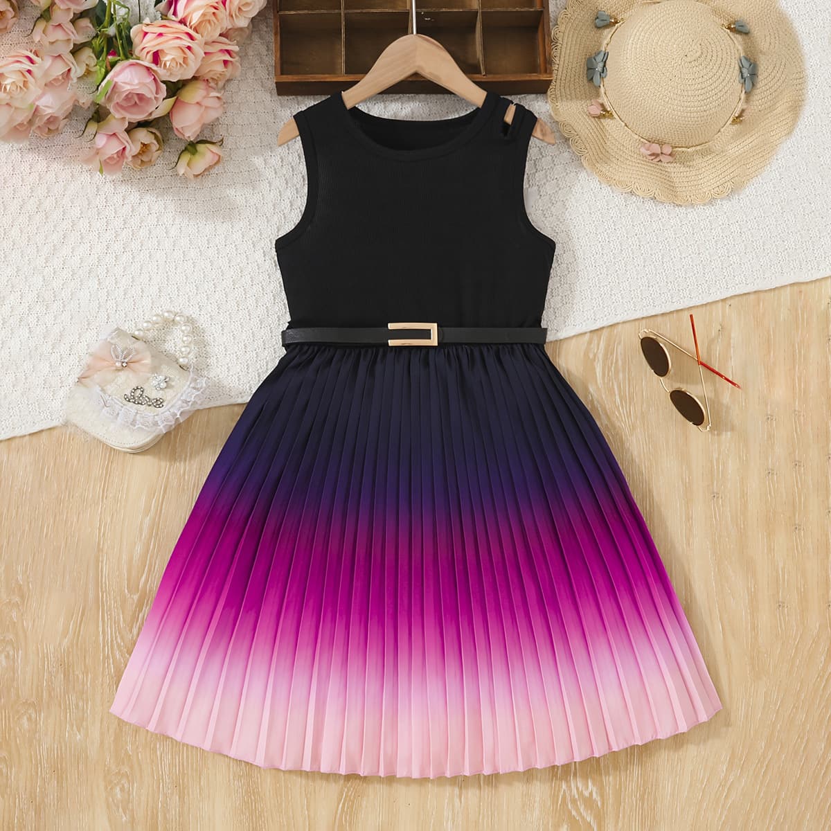 Young Girls Clothing Girls Dress Summer Style Gradient Sleeveless Vest Dress