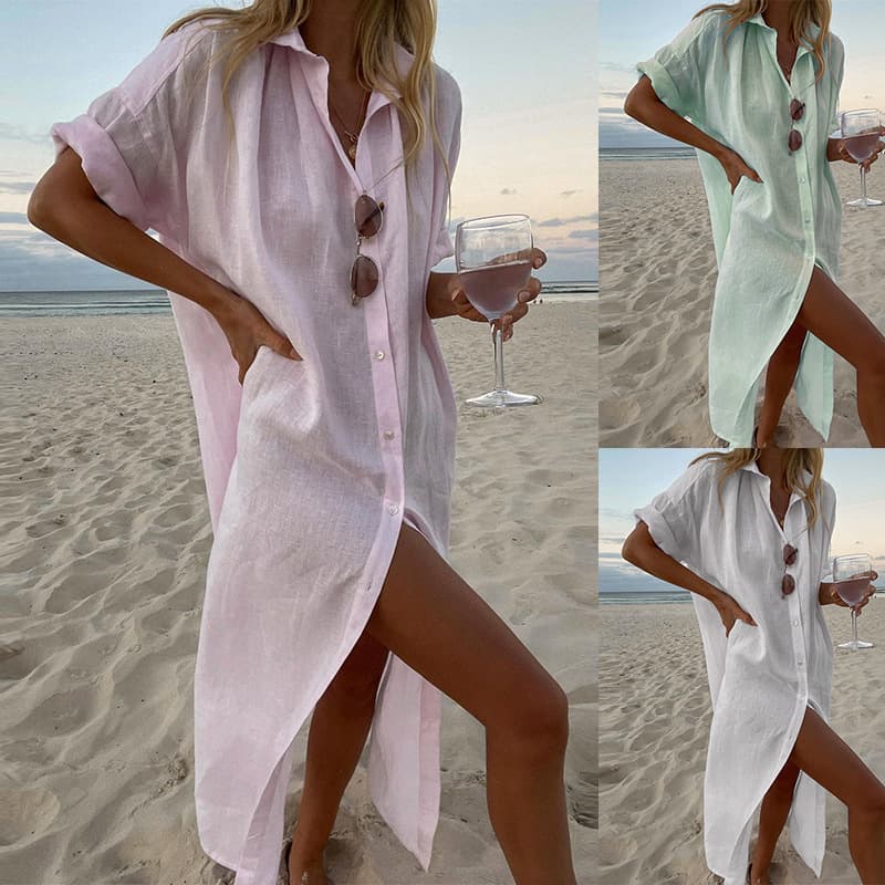 Women's Clothes Solid Comfortable Casual Bamboo Knot Cardigan Dress