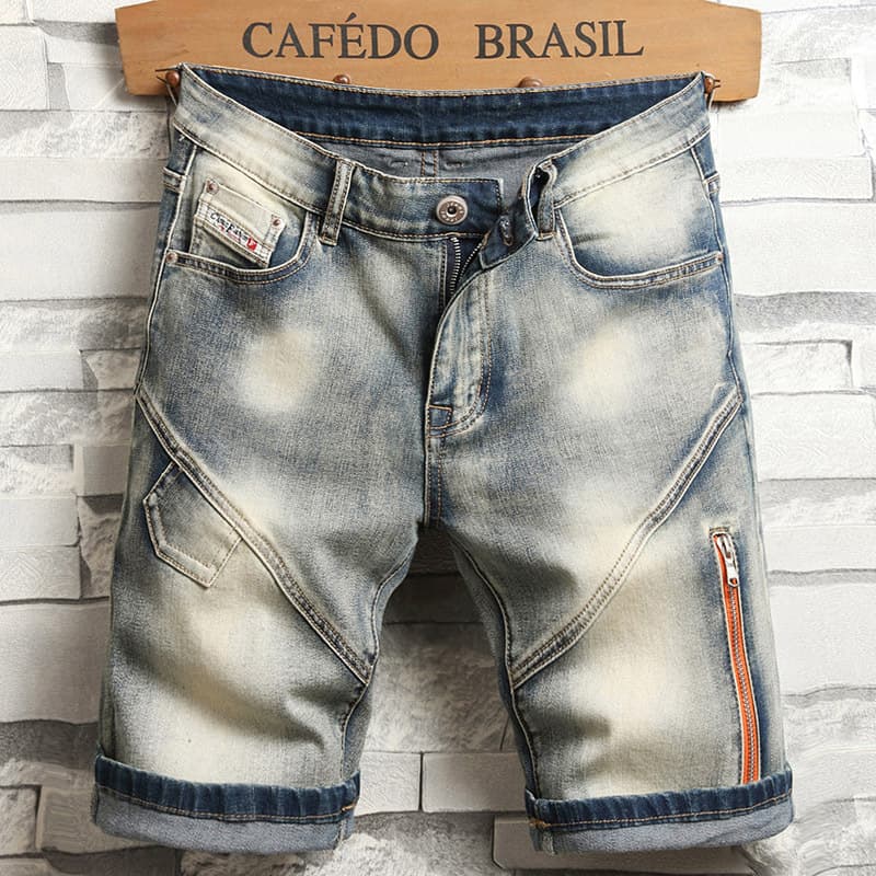Man's Clothing Punk Men's Jeans Collage Cotton Quarter Pants Fashion Simple Slim Mid-waist Men's Pants