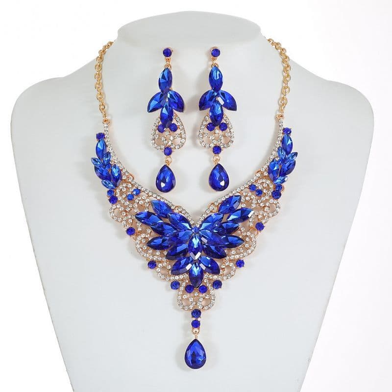 Luxurious colorful flower collarbone necklace exaggerated earring set jewelry bridal accessories dinner gown