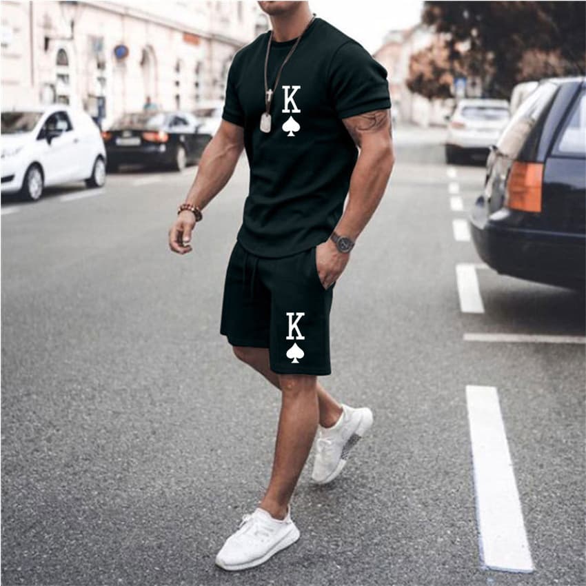 Men's Suits T-Shirts And Shorts Fashion 3D Digital Printing Suits Poker Casual Wear Men's Beach Wear