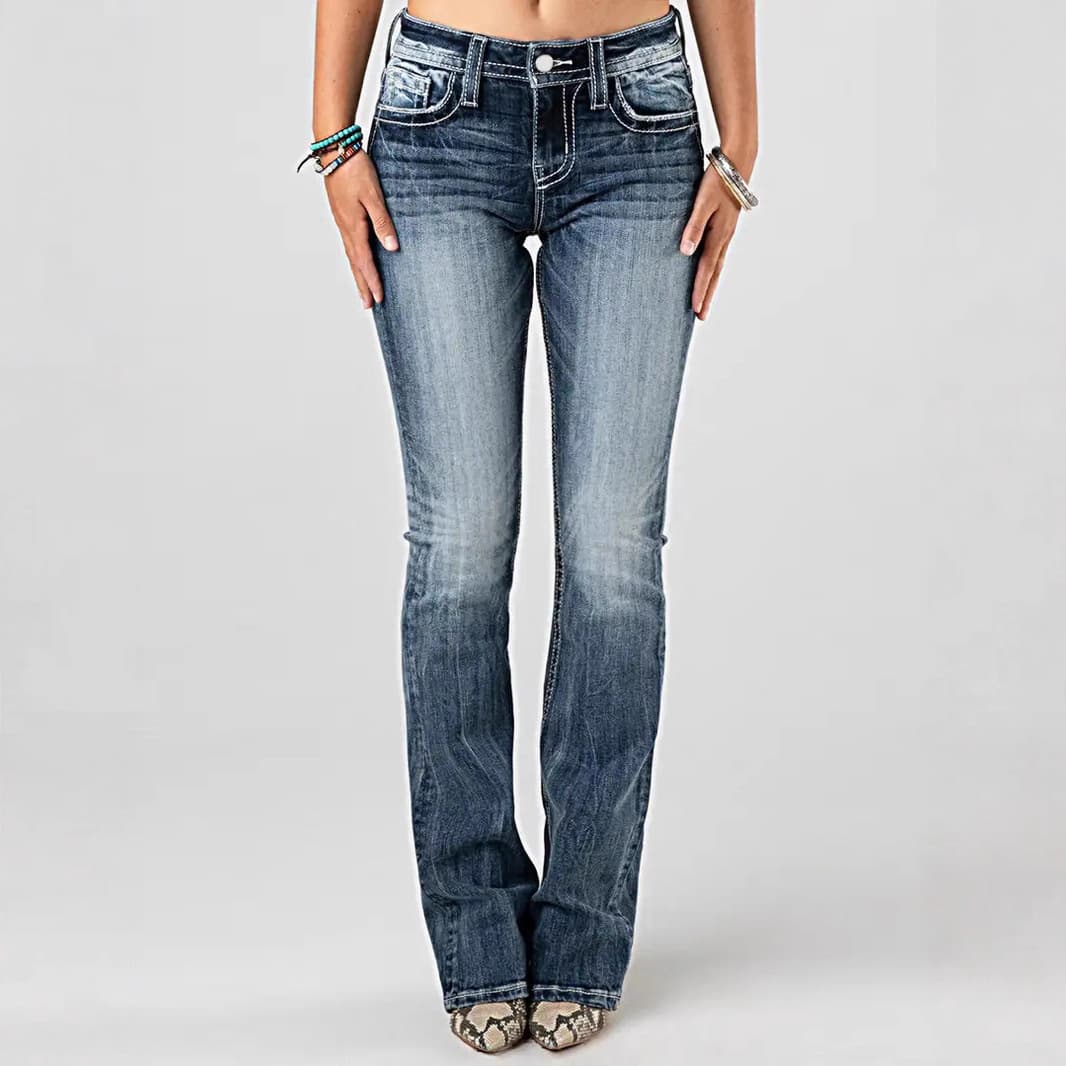 Jean en denim extensible brodé taille haute pour femme - Confortable et élégant, idéal pour le quotidien et le streetwear