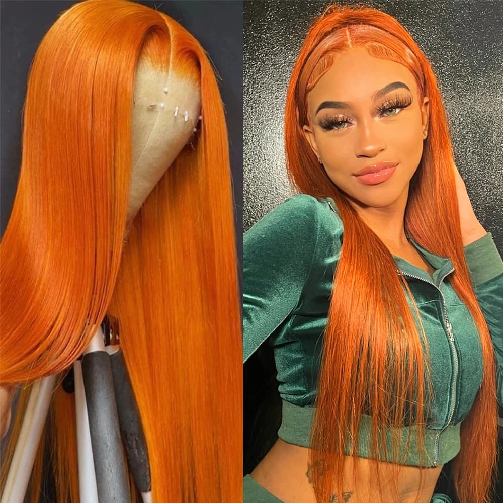 IAMVIP Transparent Wig For Women Ginger Orange 13x6 Wigs Bone Straight 13x4 Human Hair Lace Front Wi