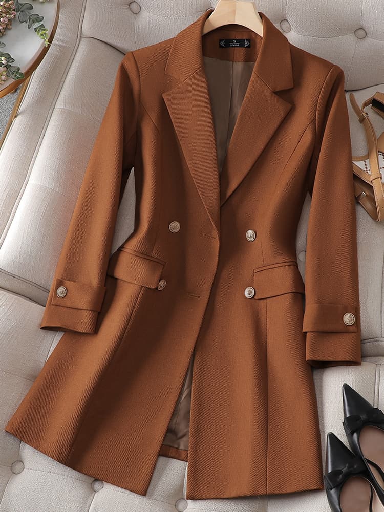 Yitimuceng Blazers pour femmes automne hiver 2023 nouvelle mode coréenne à manches longues double boutonnage décontracté midi blazer