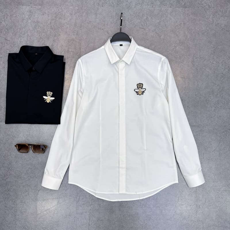 Men's Clothing Men's Station Long Sleeve Shirt Business Slim Crown Bee Embroidery Shirt Simple Shirt BWCAD3986