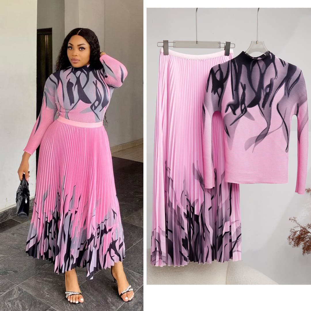 Women Pleated T-shirt top half skirt casual temperament two-piece set