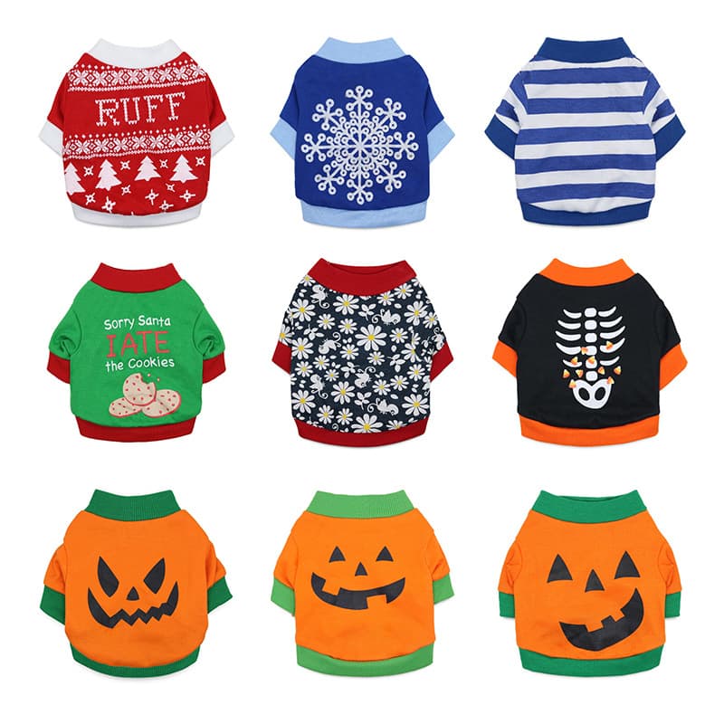 Pet costume Dog clothing cotton wool black print fish bone pet T-shirt Halloween Christmas style