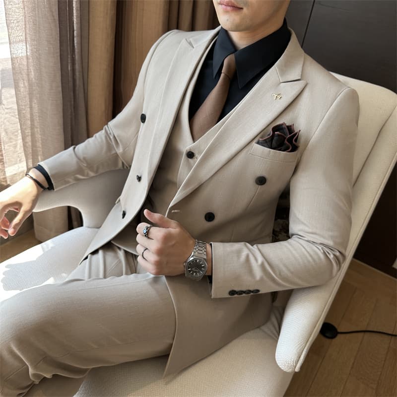 Men's Clothing Men's Suits Business Suits High End Black Double Breasted Wedding Suits Men's Autumn And Winter New Styles