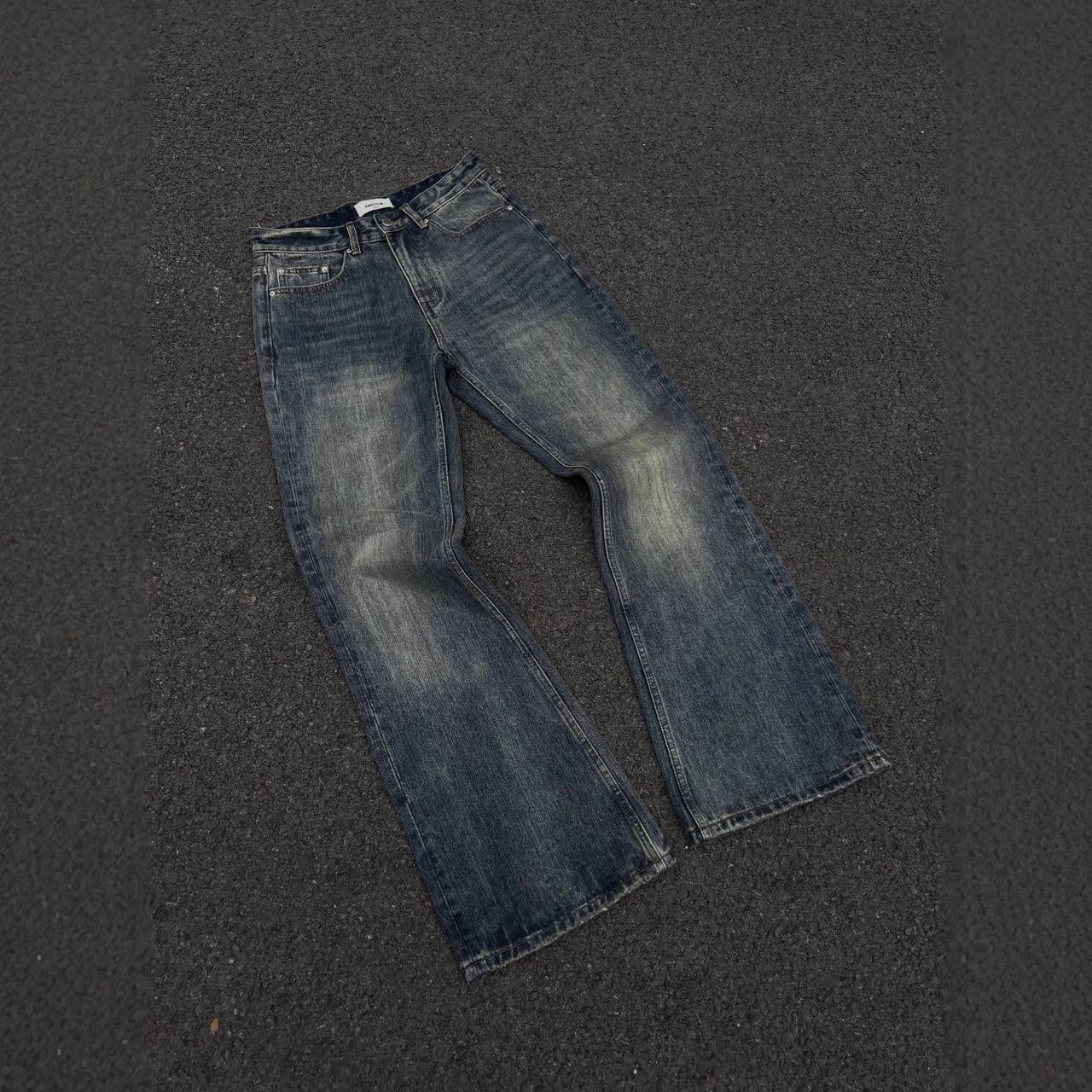 Japanese Okayama-Inspired Sunset Wash Bootcut Jeans – Vintage Blue Distressed Denim Pants (S-XXXL)