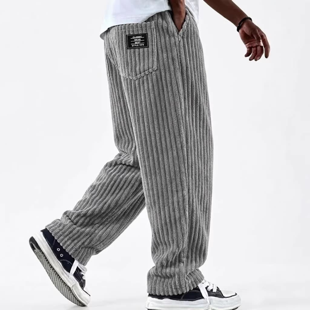 New Men's Widened Corduroy Pit Strip Logo Pocket Casual Trousers