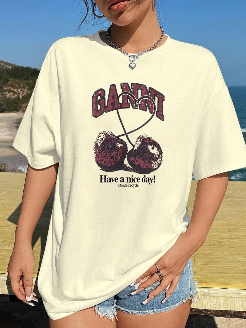 2024 New Cotton Fashion Sense Printing Short-sleeved T-shirt Female Summer Tide Loose Hundred Tops