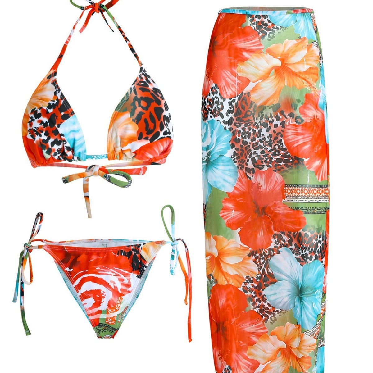Women's Floral Print Triangle Bikini Set With Cover-Up Dress, Quick-Dry Swimwear For Beach & Pool Fashion-Print Designs