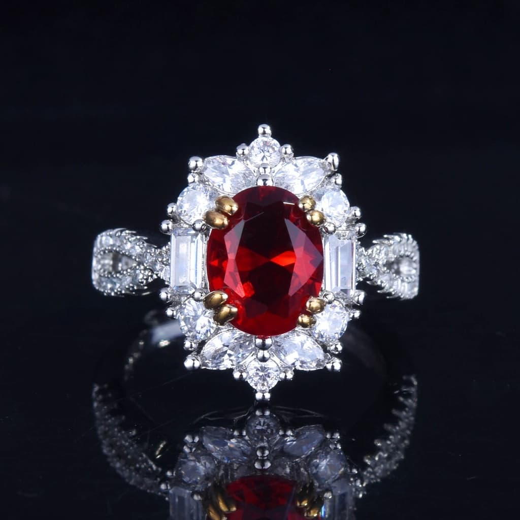 New Luxury 3 Carat Artificial Ruby Rings Simple Open Ring Jewelry Female Size Adjustable