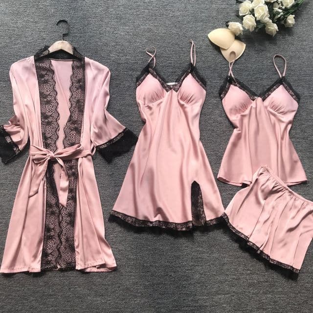 Midnight glamor sexy pajamas sexy pajamas four-piece set suspenders for women with breast pads