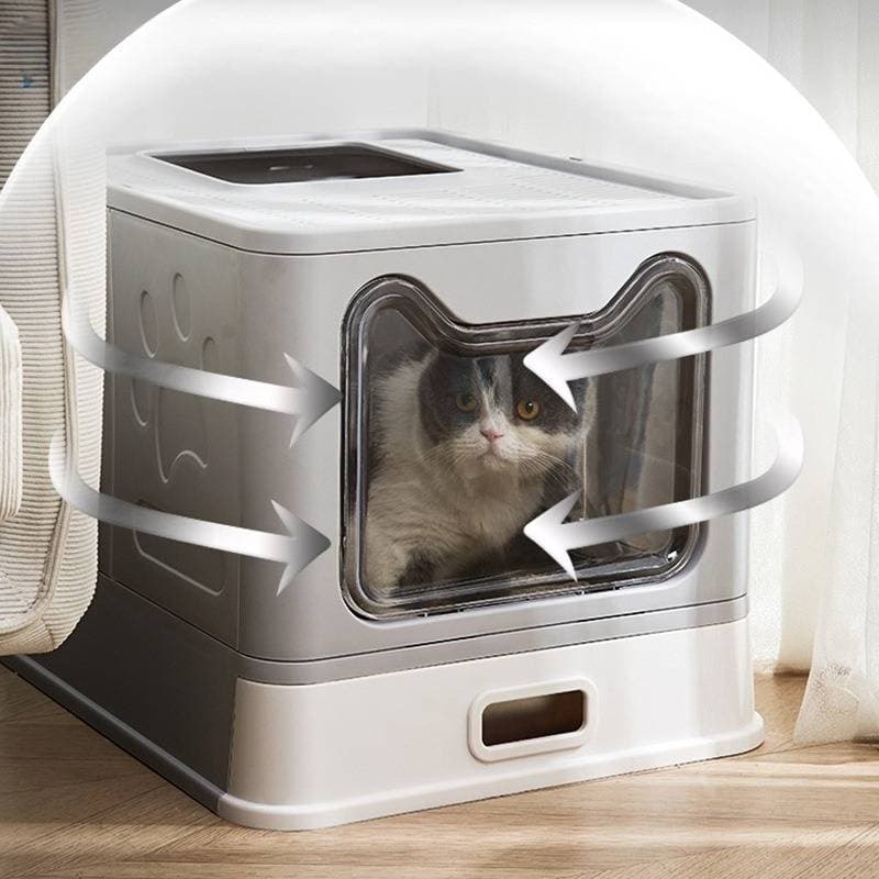 Fully Enclosed Stainless Steel Cat Litter Box Large Drawer Style Folding Anti Odor Cat Toilet Anti Splash Pet Supplies