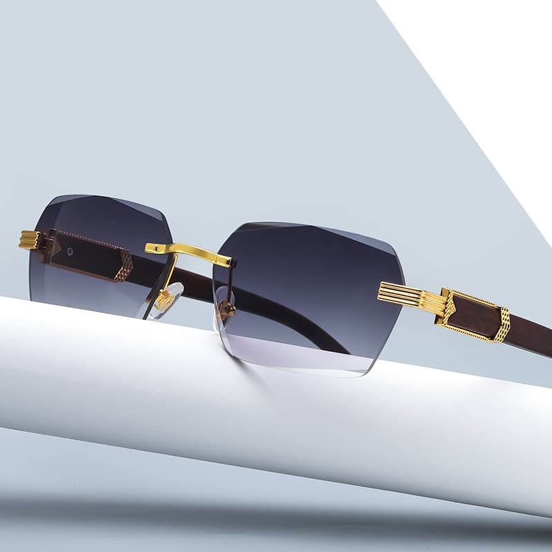 Wood Grain Temple Metal Sunglasses For Men European And American Style Irregular Square Fashionable Eyewear