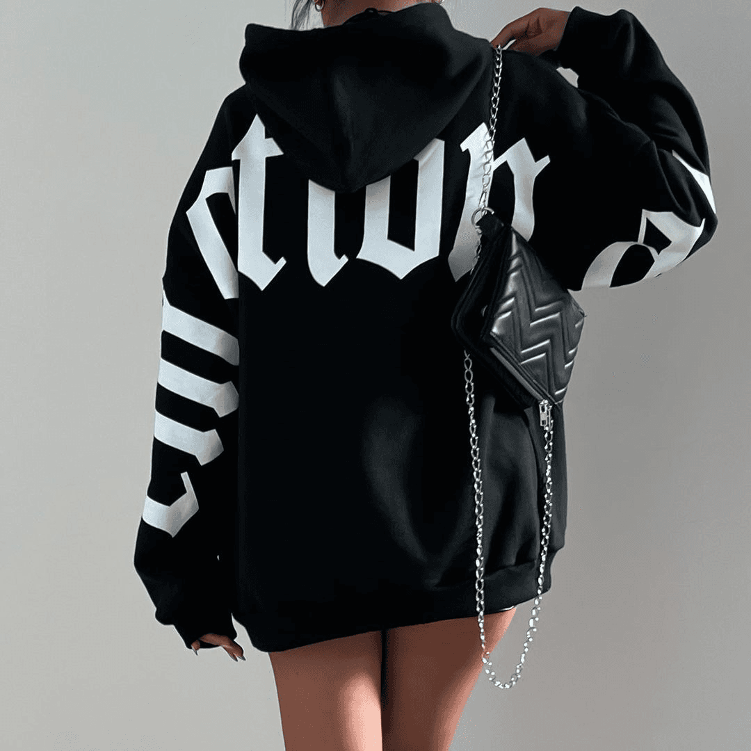 Women's Fashion Print All-in-one Long-sleeved Loose Hoodie Woman