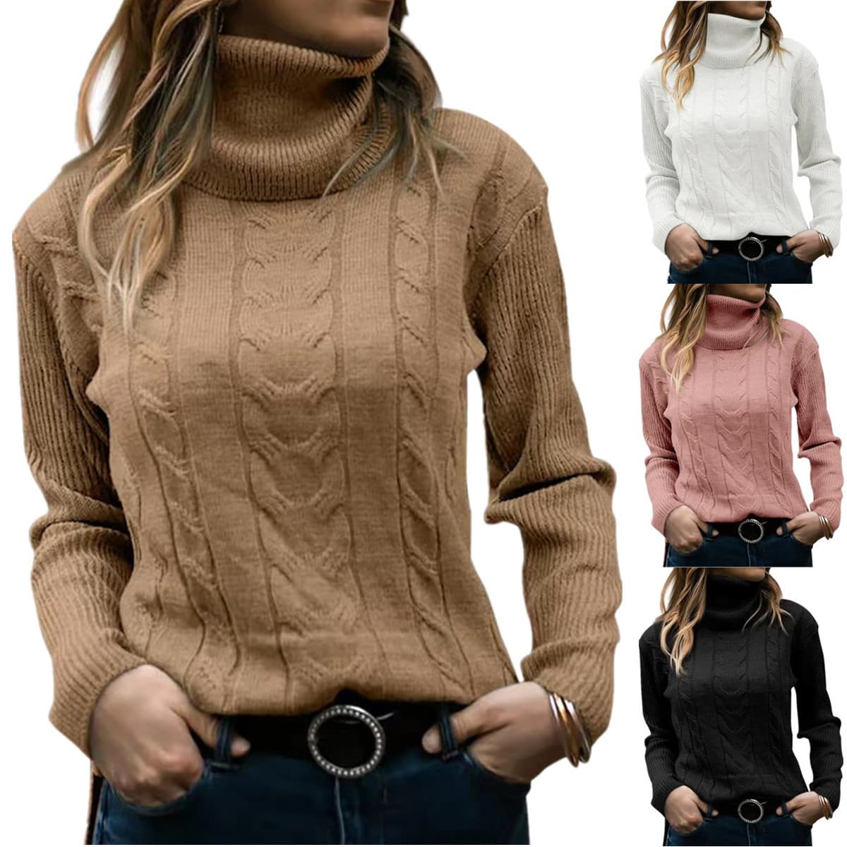 Women's Clothing autumn and winter new solid color turtleneck sweater retro long sleeved sweater women's clothing