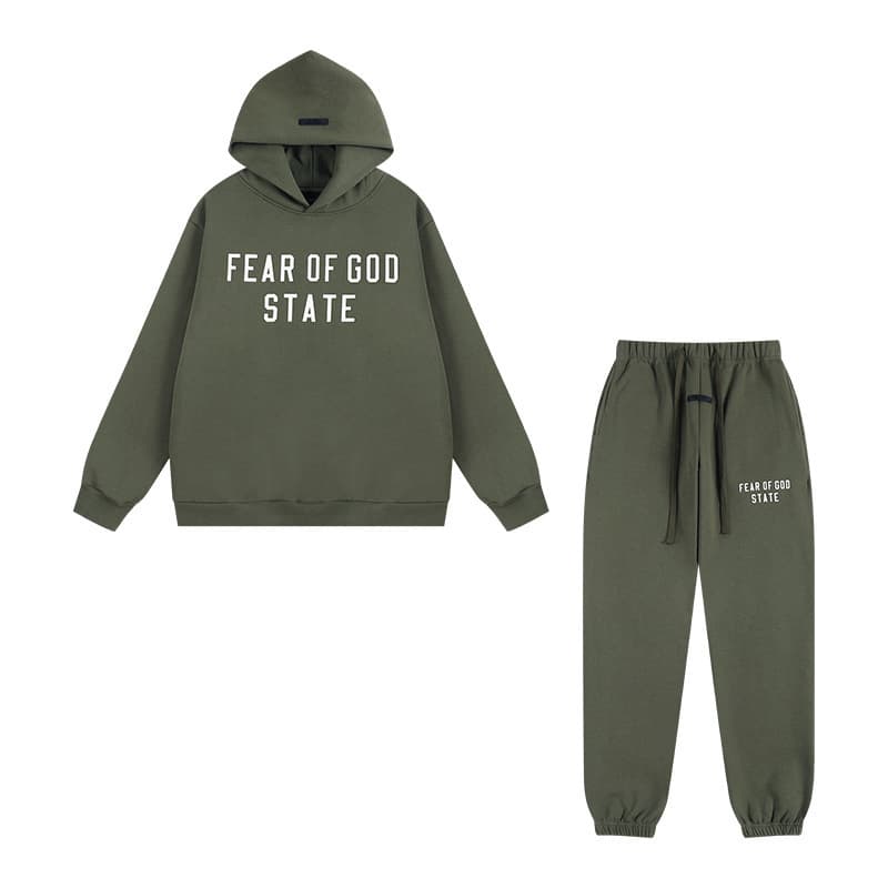 Sweat-shirt ample à double ligne FOG ESSENTIALS Saison 8 avec lettres floquées au dos, en éponge à capuche