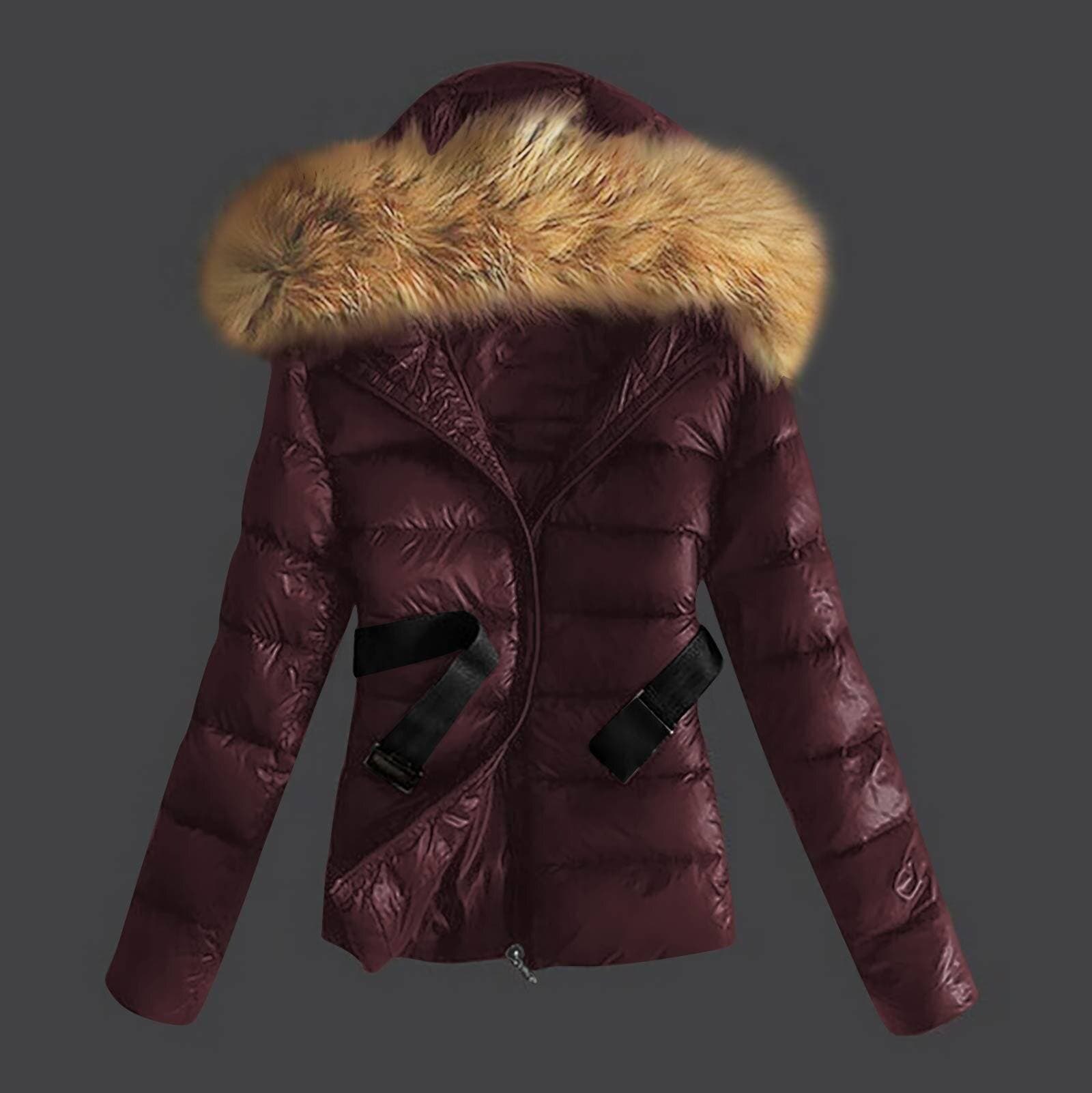 Women's Hooded Jacket Fur Zip Cotton Jacket