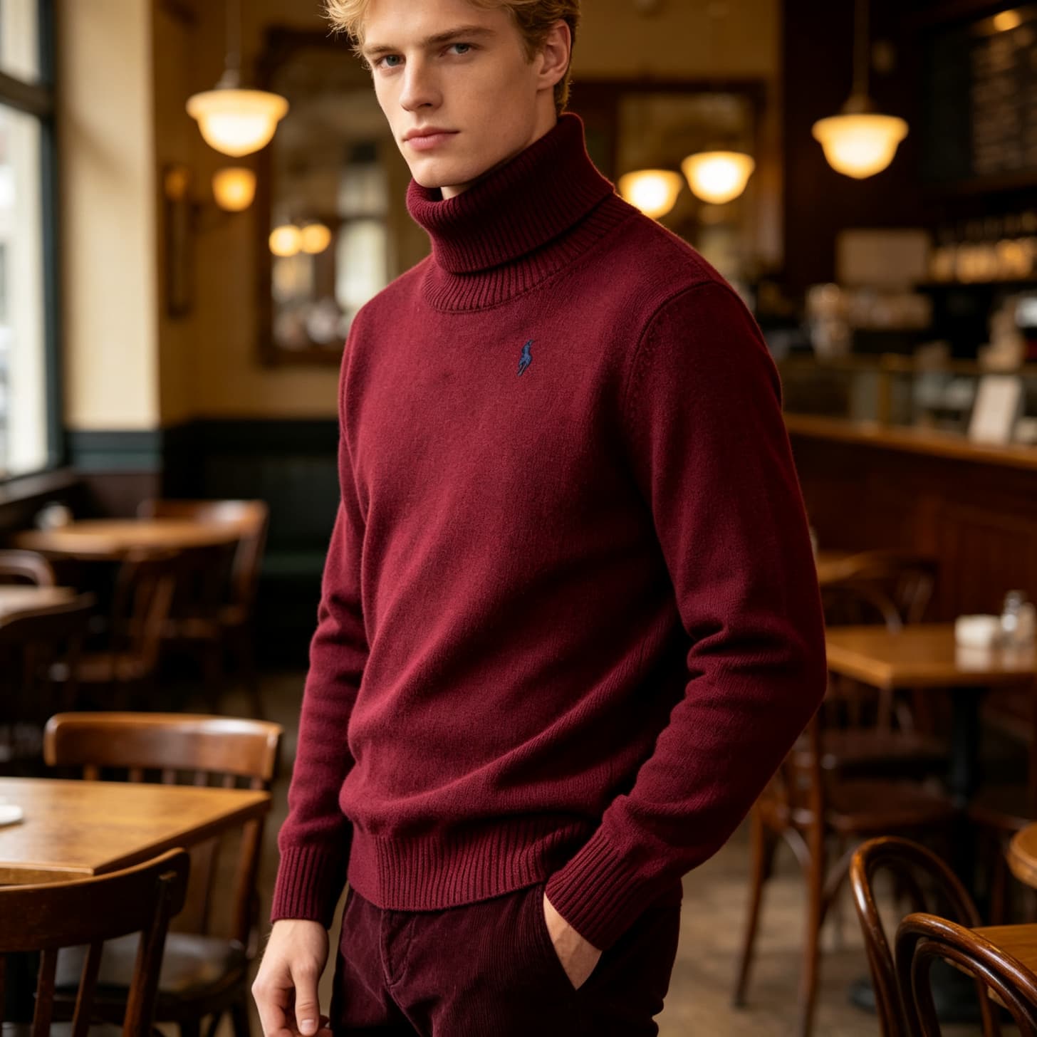 Pull col roulé Ralph Lauren pour homme, couleur unie, orné d'un poney brodé sur la poitrine gauche, coupe ajustée et chaude, idéal pour l'automn