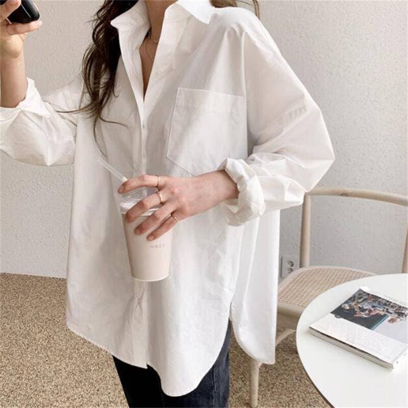 Women's Clothing Cotton Coated White Long Sleeved Shirt Loose And Versatile Spring Summer And Autumn Design Niche Shirt Tops