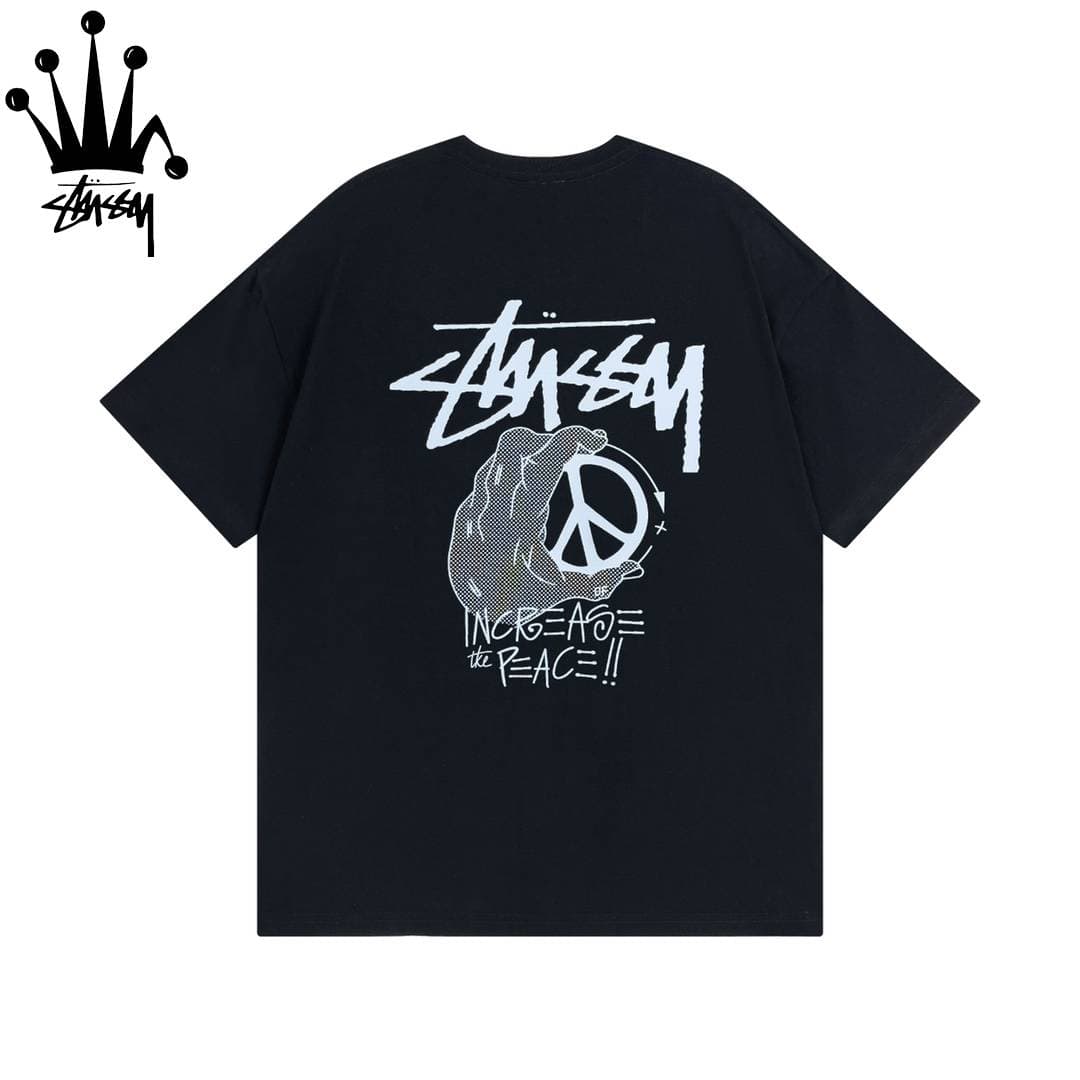 Stussy Anti War Logo And Peace Themed Printed Casual Loose Cotton Short Sleeved T-shirt