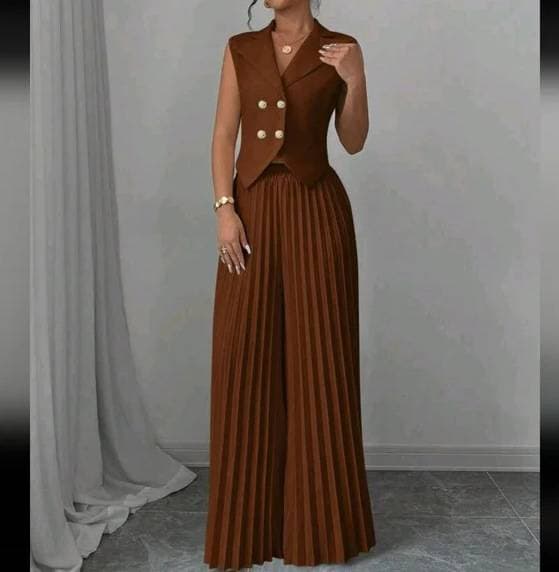Fashion Vest Pleated Skirt Pants Suit For Women