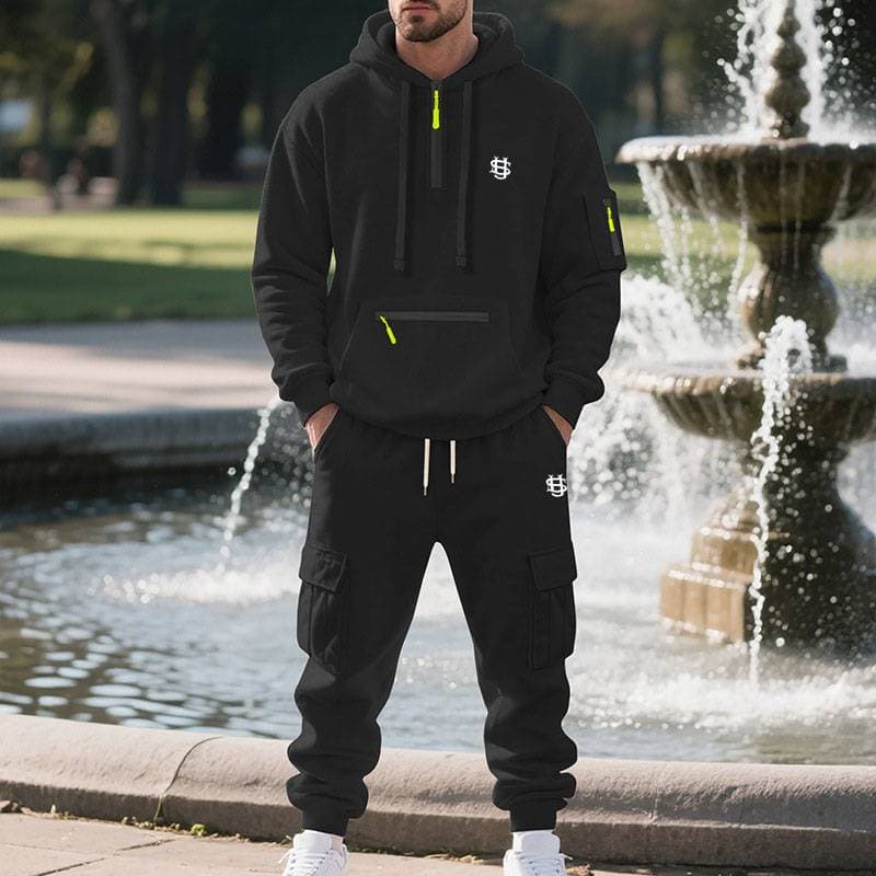 Men's Y2K-Inspired Track Set - Bold Graphic Print Two-Piece With Utility Pockets, Retro-Futuristic Streetwear
