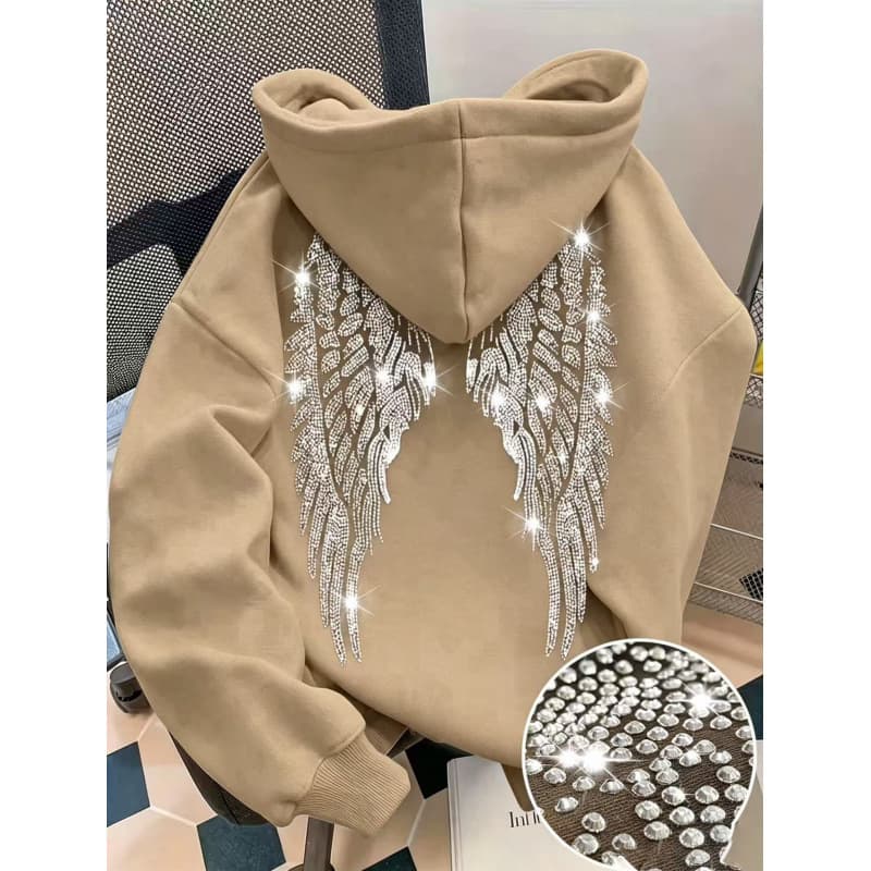 Sweat à capuche à manches longues avec ailes en strass pour hommes et femmes