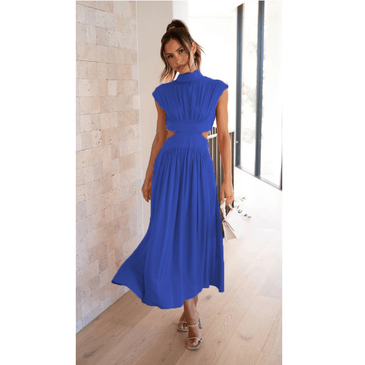 Women's Stand Up Neck Macaroon Waistless Long Dresses