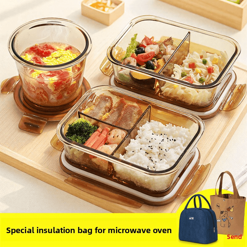Borosilicate Glass Lunch Box Microwave & Oven Safe Meal Prep Container With Dividers (Leakproof BPA-Free Ideal For Office Reheating & Salad Storage)​