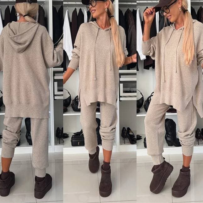 Women's Casual Hooded Sweater Two-Piece Set - Oversized Pullover & Lounge Pants, Soft Polyester Blend, Streetwear Essentials