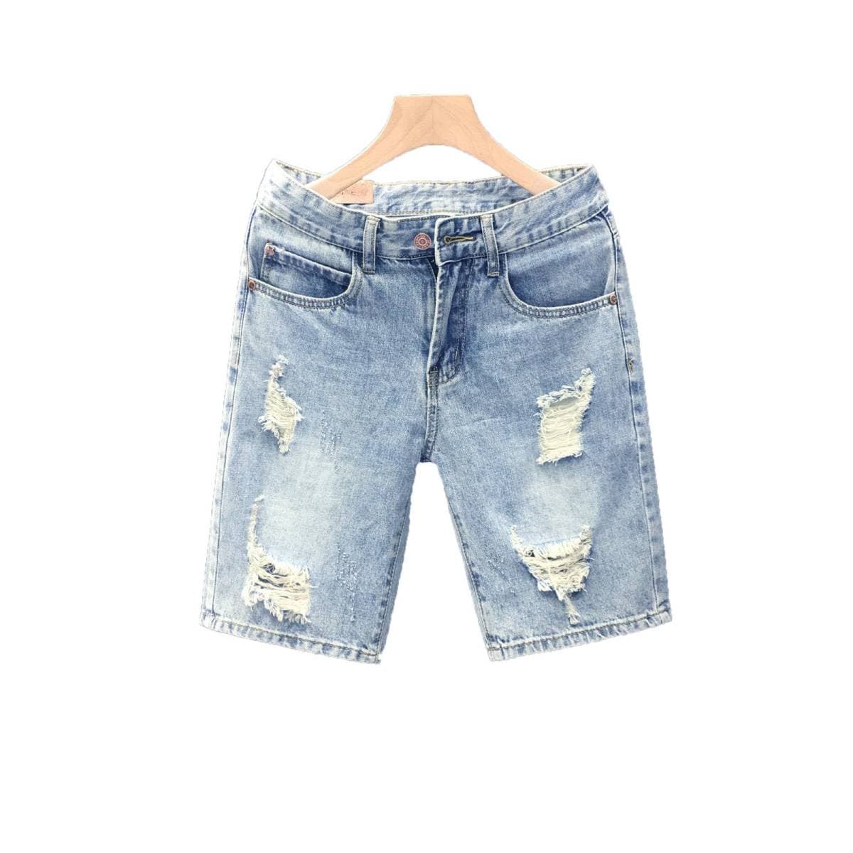 Man's Clothing Summer Thin Light Luxury Fashion Brand High-end Ripped Denim Shorts Men's Patchwork Pants Stretch Fifth Pants
