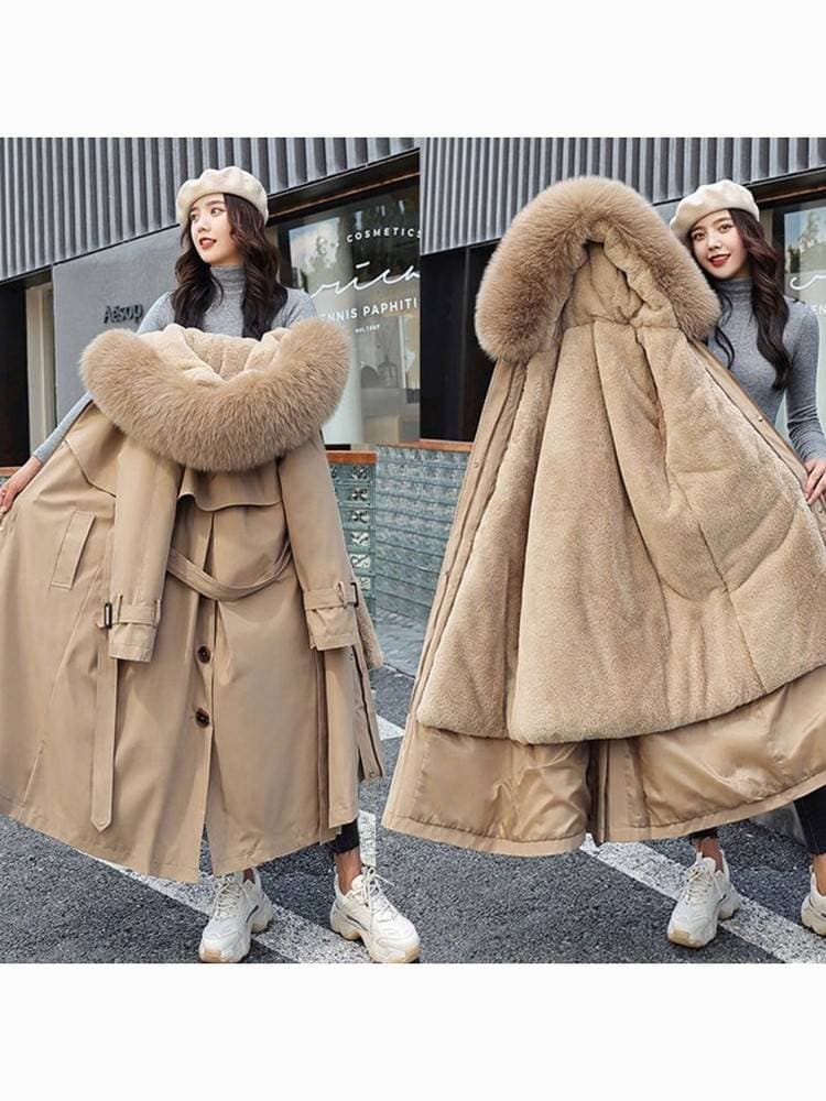 Two Sided Parka Long Cotton Jacket For Women, One Coat For Three, Waist Cinching And Slimming Inner Lining, Detachable Cotton Jacket, Outer Coat