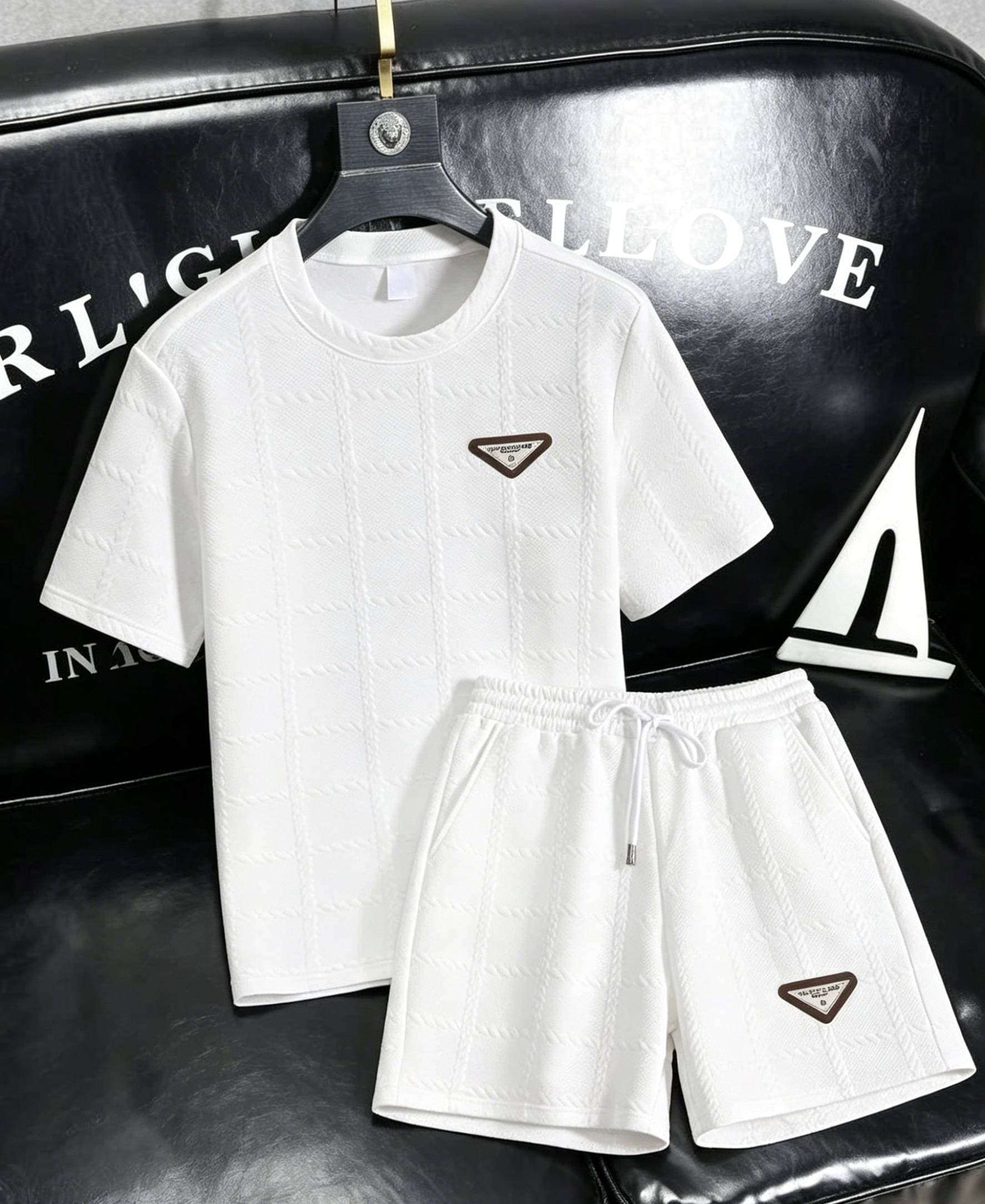 Men's Summer Casual T-Shirt And Shorts Set Breathable Polyester Comfort Fit Black Khaki White S-XXXL